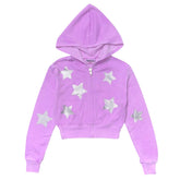 METALLIC STARS ZIP UP HOODIE - HOODIES