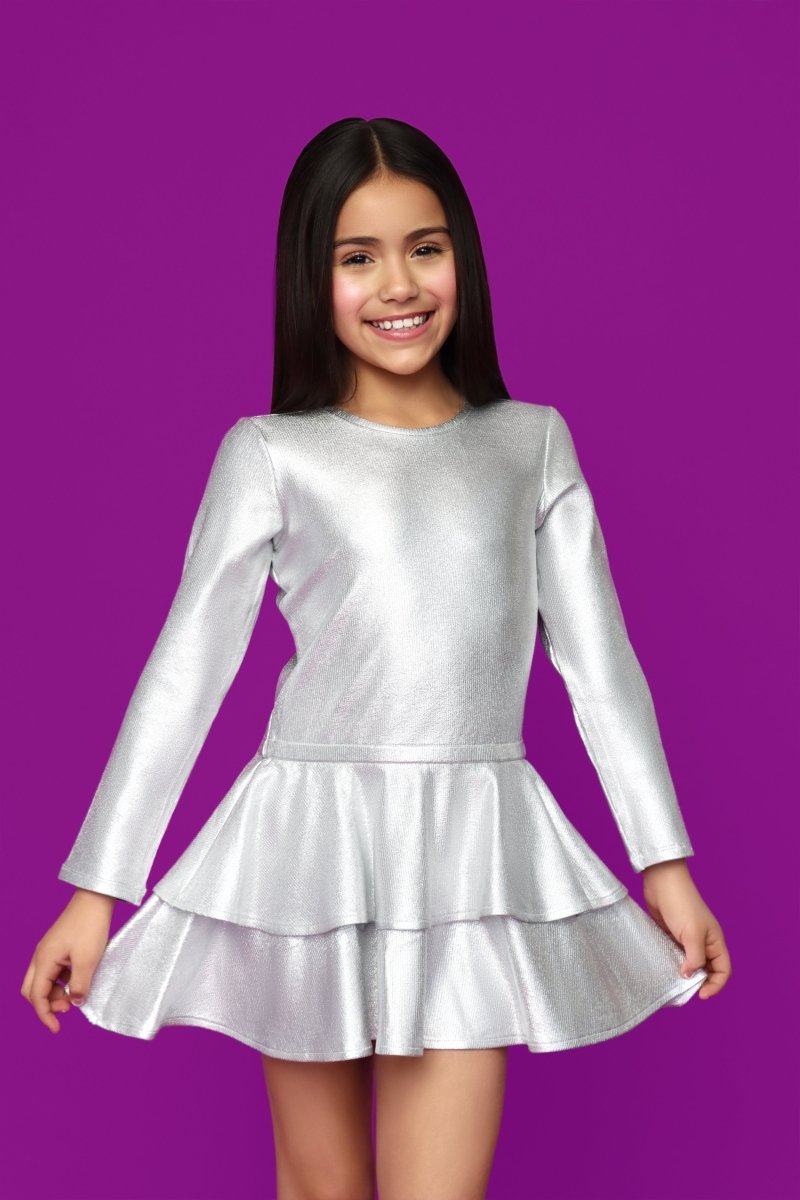 METALLIC TIERED LONG SLEEVE DRESS (PREORDER) - MIA NEW YORK