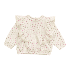 MINI FLORAL RIBBED RUFFLE SWEATSHIRT - COZII BY T2LOVE