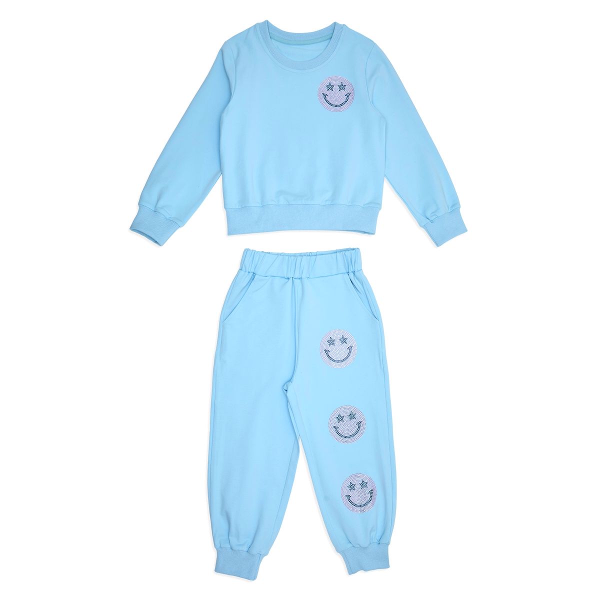 NAOMI CRYSTAL SMILEY FACE SWEATSHIRT AND SWEATPANTS SET - MINI DREAMERS