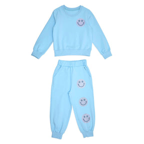 NAOMI CRYSTAL SMILEY FACE SWEATSHIRT AND SWEATPANTS SET - MINI DREAMERS