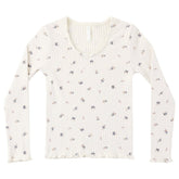 NATURAL DITSY RIBBED LONG SLEEVE TSHIRT - RYLEE + CRU - LONG SLEEVE TOPS