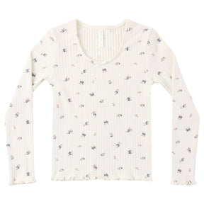 NATURAL DITSY RIBBED LONG SLEEVE TSHIRT - RYLEE + CRU - LONG SLEEVE TOPS