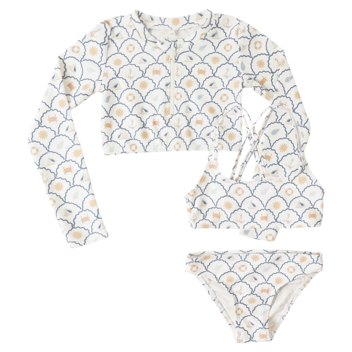 NAUTICAL RASH GUARD + TWO PIECE BIKINI 3 PIECE SET - SET