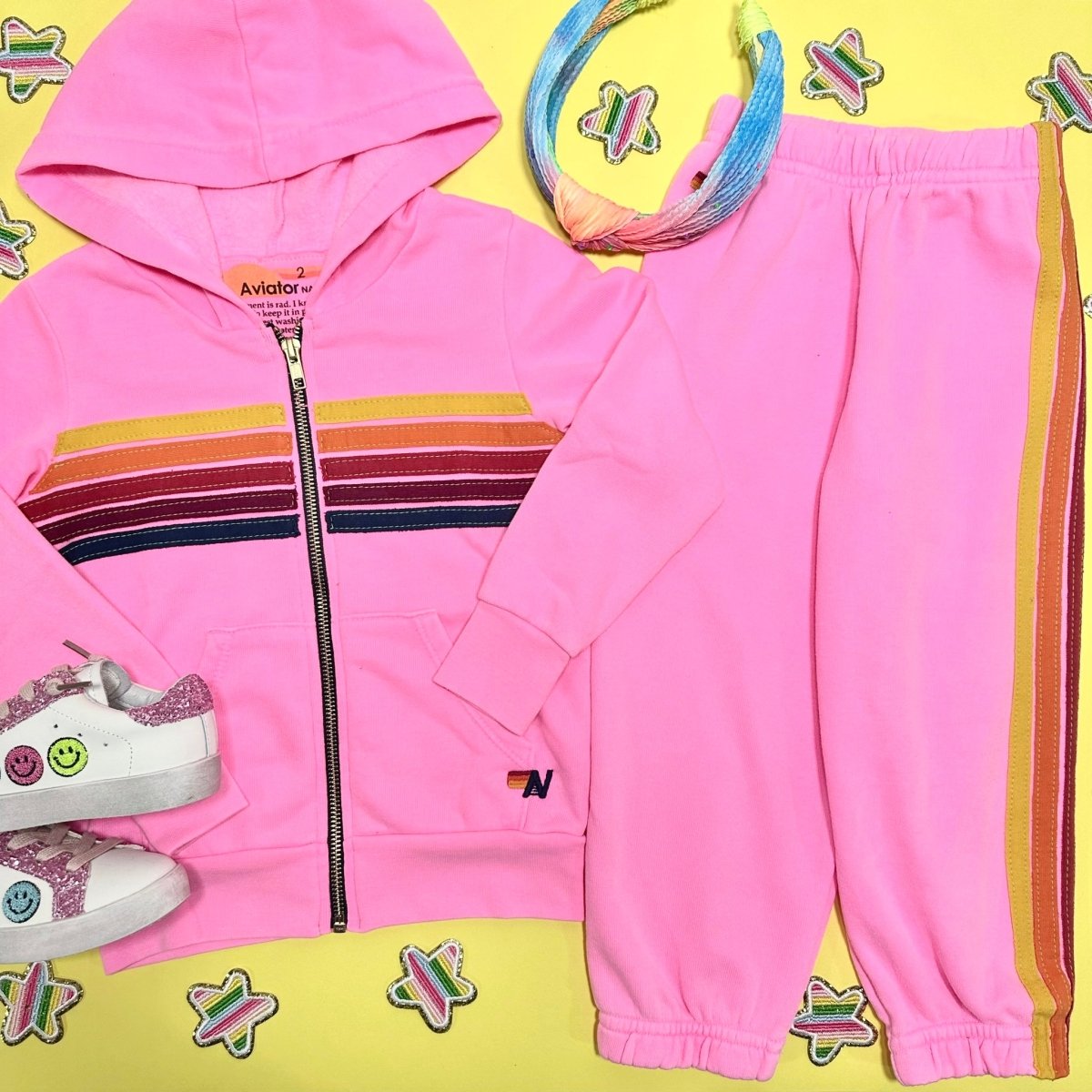 NEON 5 STRIPE ZIP UP HOODIE - HOODIES