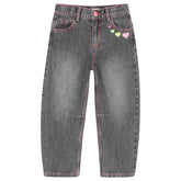 NEON EMBROIDERED HEART DENIM BARREL PANTS - BILLIEBLUSH - PANTS