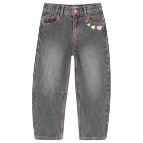 NEON EMBROIDERED HEART DENIM BARREL PANTS - BILLIEBLUSH - PANTS
