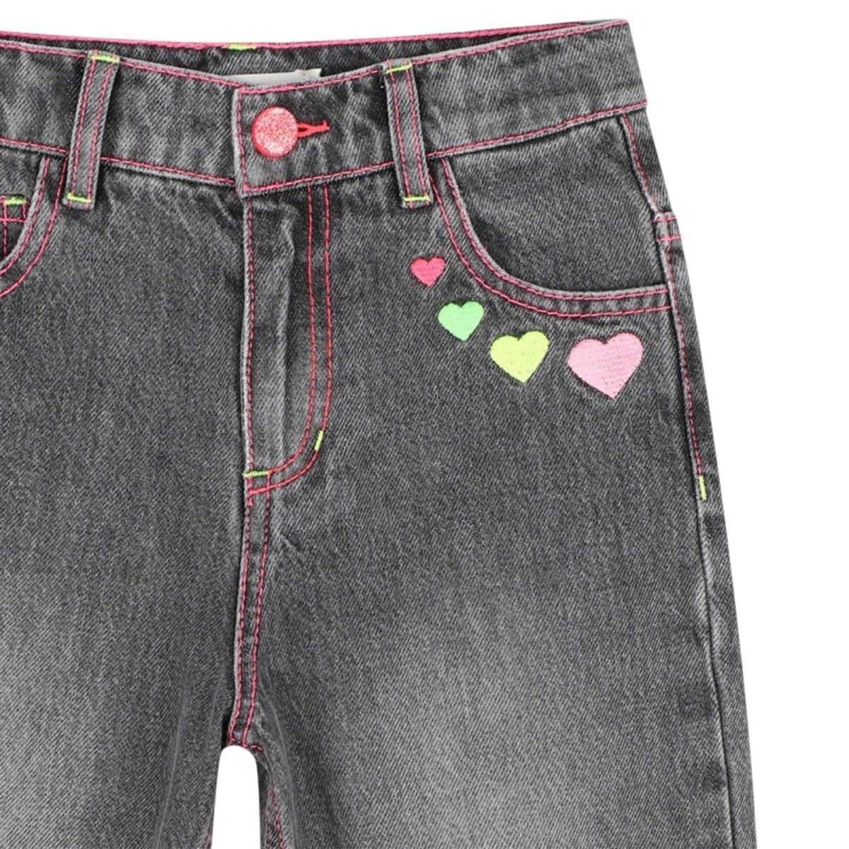 NEON EMBROIDERED HEART DENIM BARREL PANTS (PREORDER) - BILLIEBLUSH