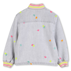 NEON EMBROIDERED HEART DENIM BOMBER JACKET (PREORDER) - BILLIEBLUSH