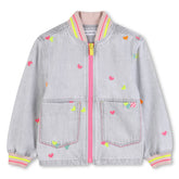 NEON EMBROIDERED HEART DENIM BOMBER JACKET (PREORDER) - BILLIEBLUSH