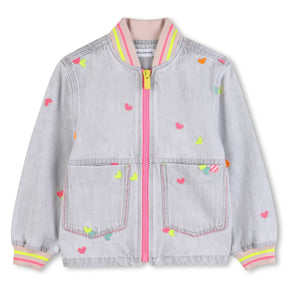 NEON EMBROIDERED HEART DENIM BOMBER JACKET (PREORDER) - BILLIEBLUSH