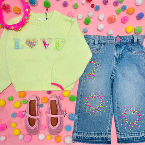 NEON HEART STONE DENIM PANTS - BILLIEBLUSH - PANTS