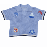 OCEAN PATCHES KNITTED PIXIE JR BUTTON DOWN TOP - MC2 SAINT BARTH KIDS