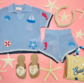 OCEAN PATCHES KNITTED YVETTE JR SHORTS - MC2 SAINT BARTH KIDS