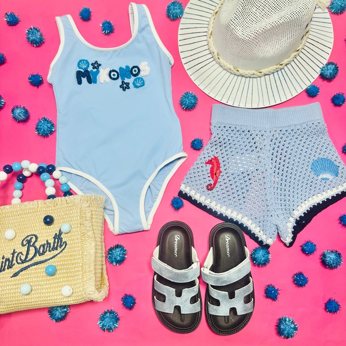 OCEAN PATCHES KNITTED YVETTE JR SHORTS - MC2 SAINT BARTH KIDS