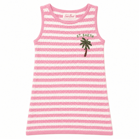 PALM TREE KNITTED CROCHET STRIPE COVER UP AUDIE DRESS - MC2 SAINT BARTH KIDS - COVER UPS