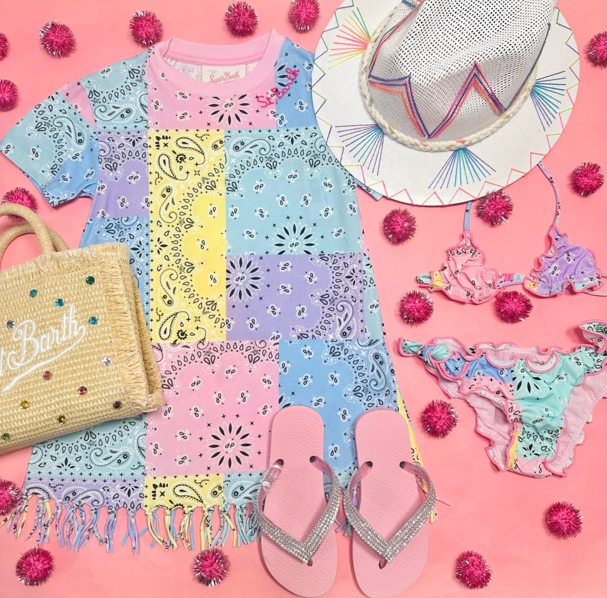 PASTEL PATCH BANDANA ABBEY FRINGE DRESS - MC2 SAINT BARTH KIDS