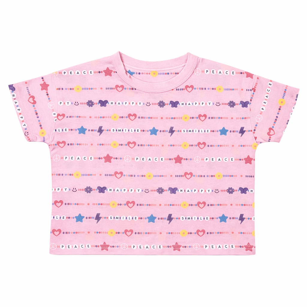 PEACE HAPPY SMILEY BEADED PRINT TSHIRT - CHASER KIDS - SHORT SLEEVE TOPS