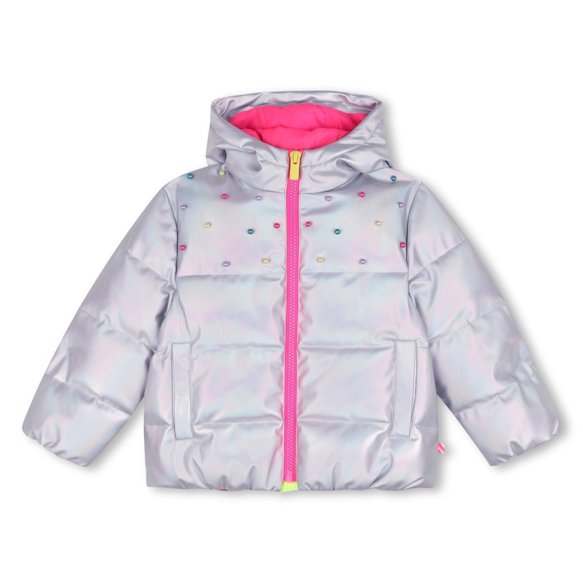 PEARL STUDDED METALLIC HOODED PUFFER (PREORDER) - BILLIEBLUSH
