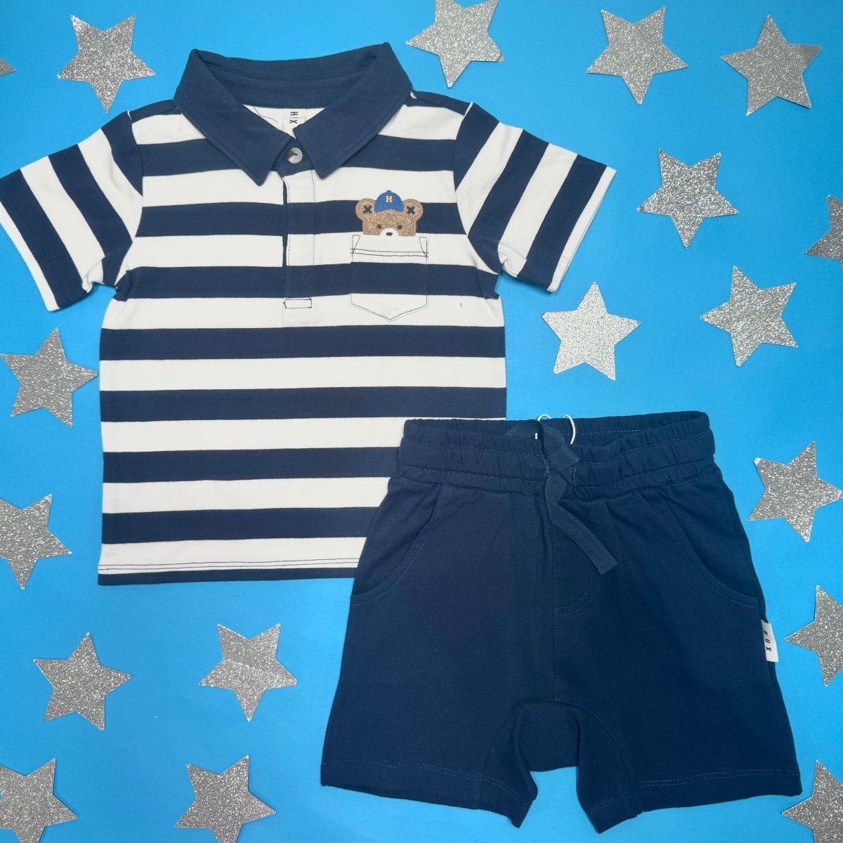 PEEKABOO STRIPE VARSITY HUX POLO TSHIRT - HUXBABY - SHORT SLEEVE TOPS