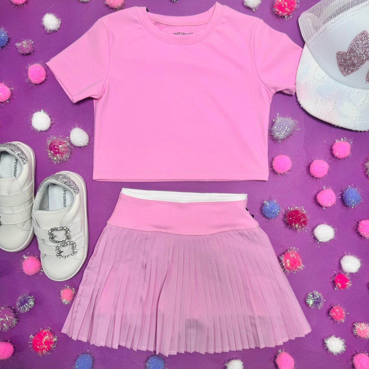 PETAL PINK PLEATED TENNIS SKIRT W/ SHORTS - PETITE HAILEY