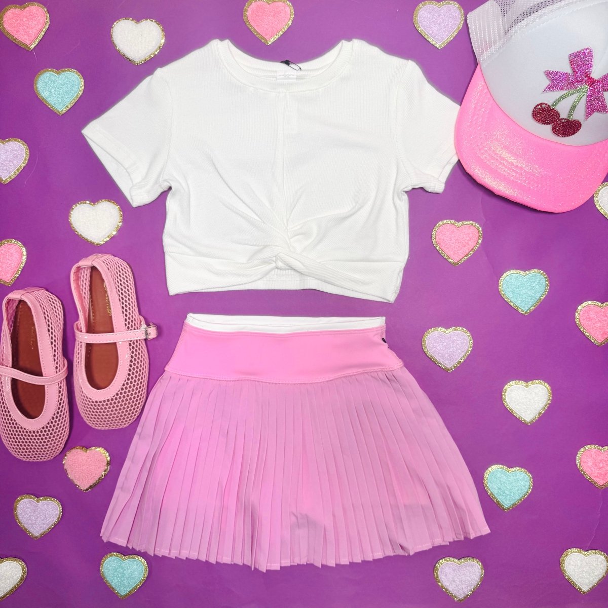 PETAL PINK PLEATED TENNIS SKIRT W/ SHORTS - PETITE HAILEY