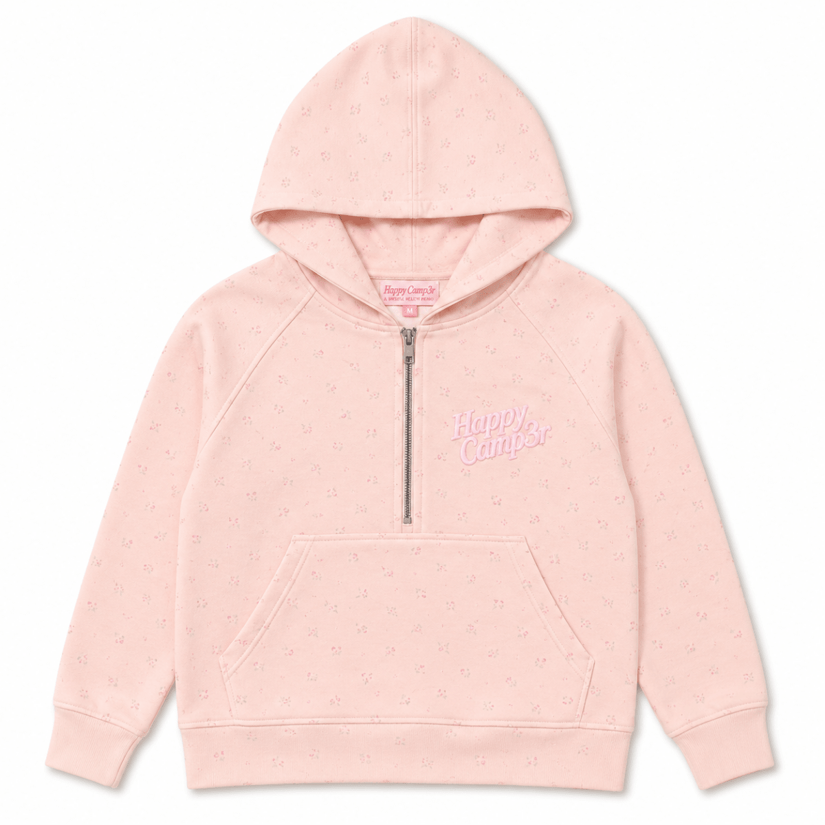PINK PEONY SCUBA HALF ZIP HOODIE - HAPPY CAMP3R