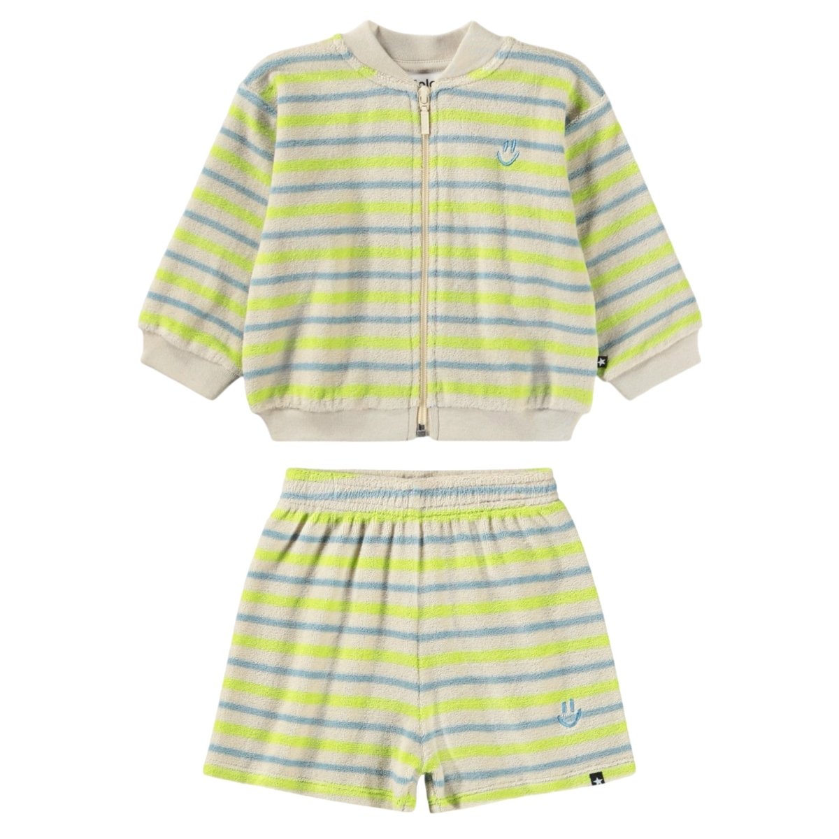 PISTACIA STREAM STRIPE TERRY ZIP UP AND SAY SHORTS SET (PREORDER) - MOLO