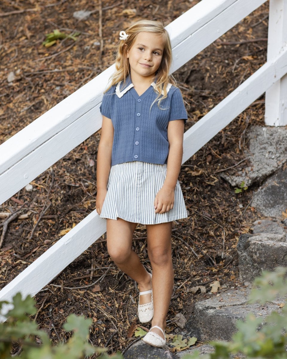 RAILROAD STRIPE PLEATED DENIM MINI SKIRT - SKIRTS