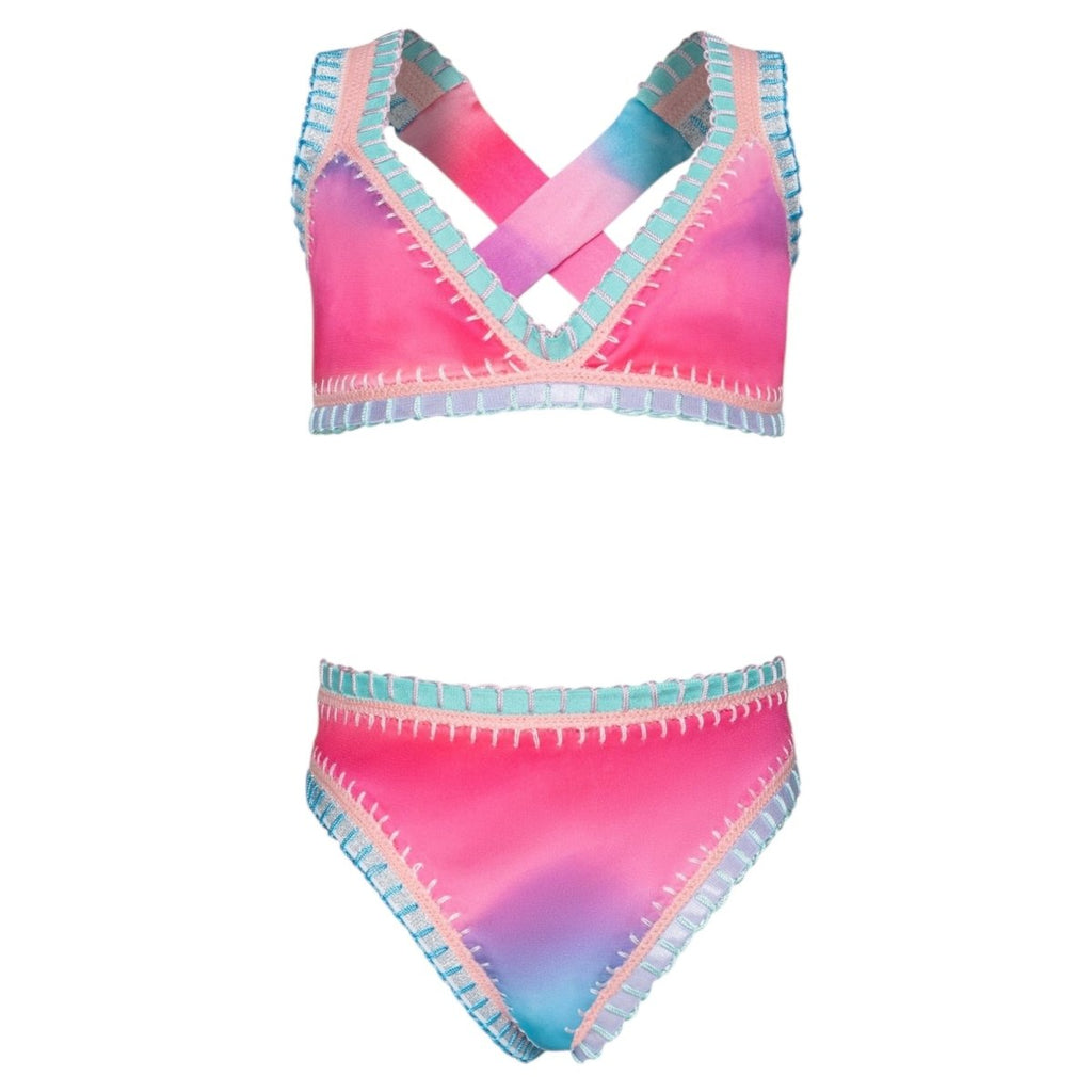 RAINBOW EMBROIDERED TIE DYE TWO PIECE BIKINI by PQ KIDS | Kids