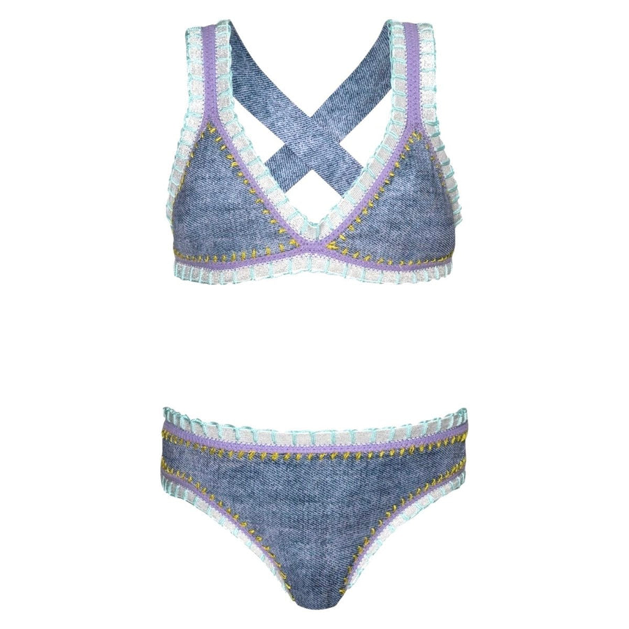 RAINBOW EMBROIDERED TRIANGLE TWO PIECE BIKINI