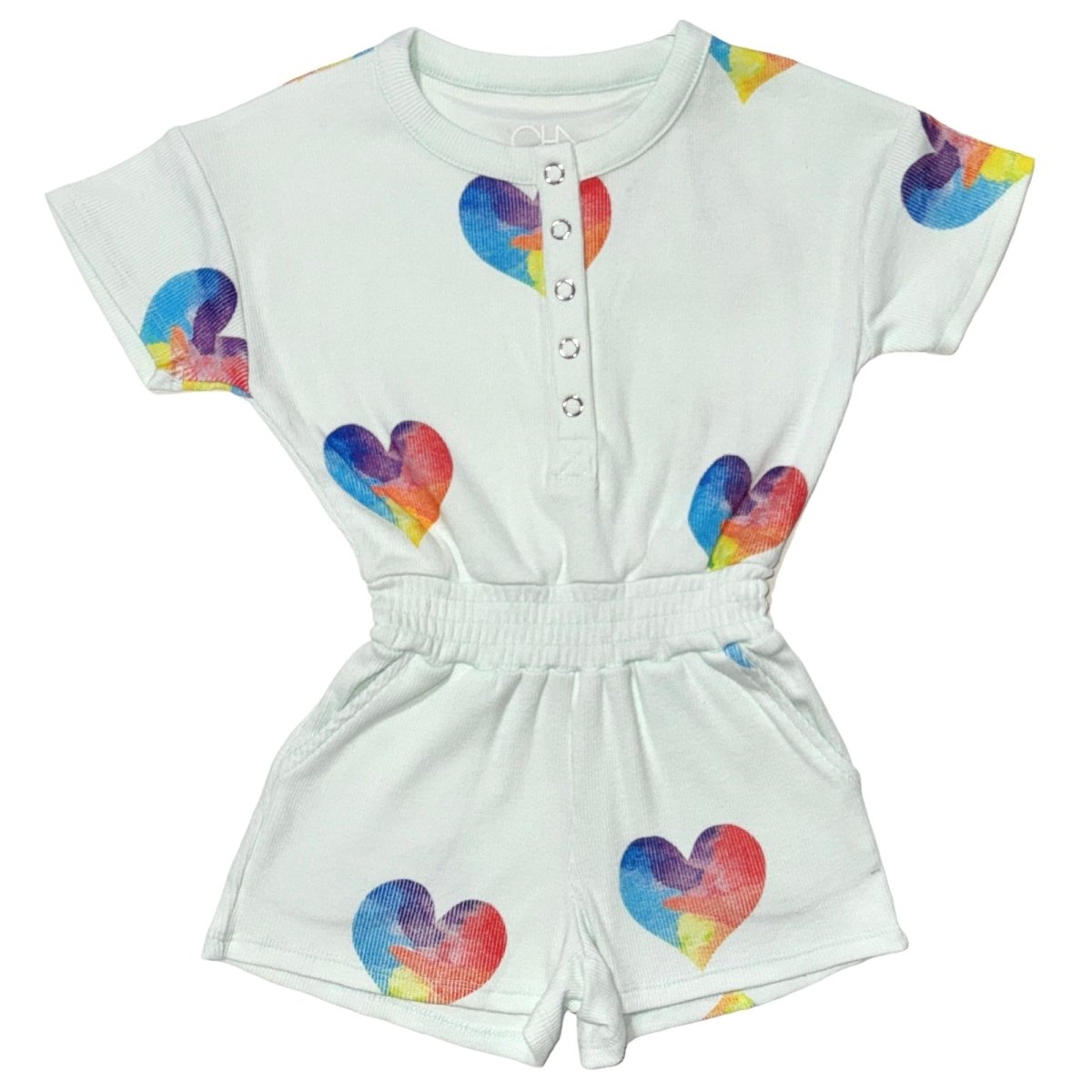 RAINBOW HEARTS RIBBED ROMPER - CHASER KIDS