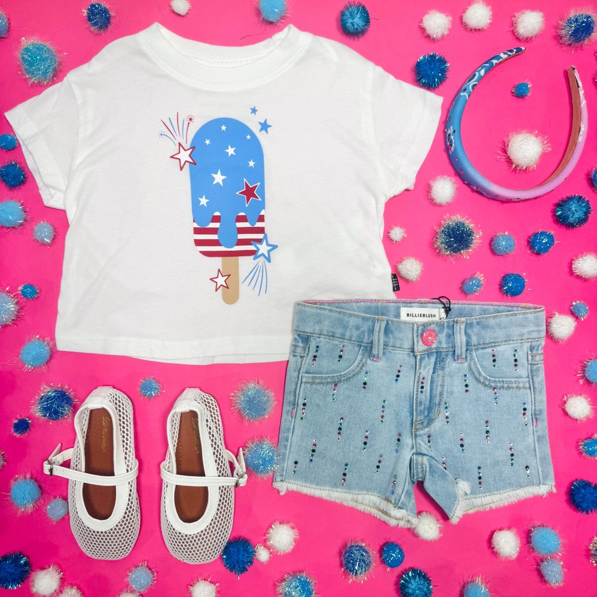 RHINESTONE DENIM SHORTS - BILLIEBLUSH - SHORTS