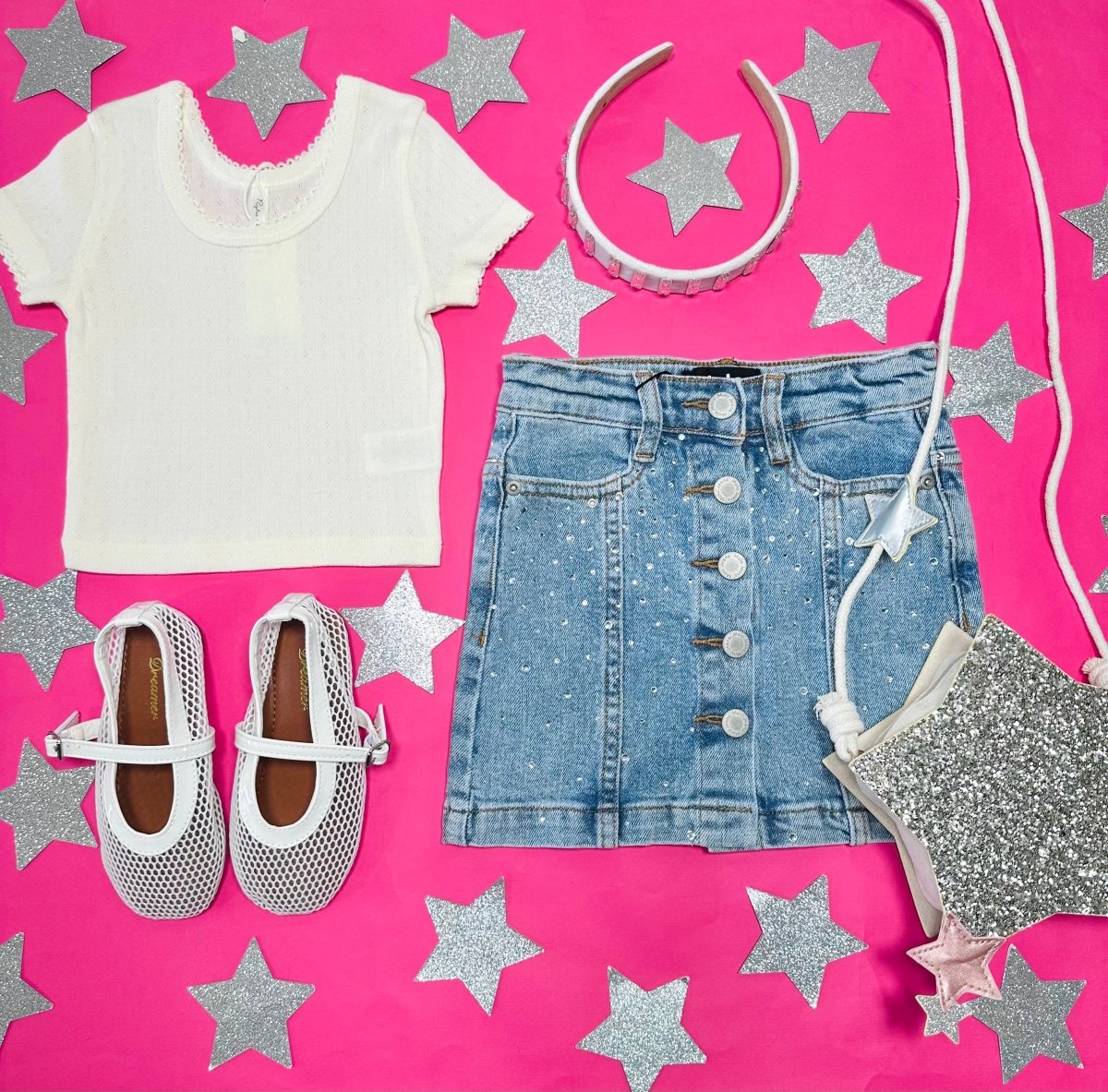RHINESTONE DENIM SKIRT - MOLO