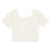 RIBBED SCALLOP CROPPED TSHIRT - SHORT SLEEVE TOPS