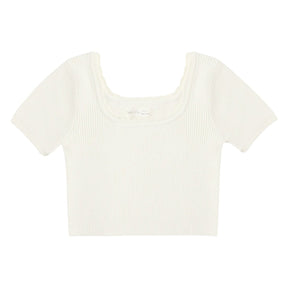 RIBBED SCALLOP CROPPED TSHIRT - SHORT SLEEVE TOPS