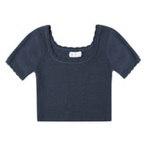RIBBED SCALLOP CROPPED TSHIRT - SHORT SLEEVE TOPS