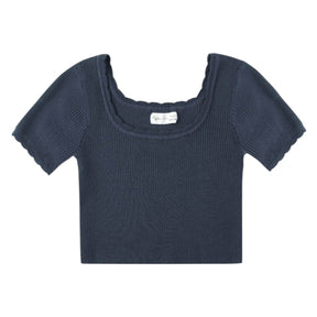 RIBBED SCALLOP CROPPED TSHIRT - SHORT SLEEVE TOPS