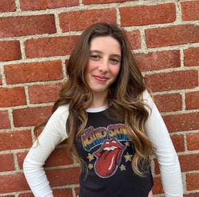 ROLLING STONES RIBBED RAGLAN LONG SLEEVE TSHIRT - LONG SLEEVE TOPS