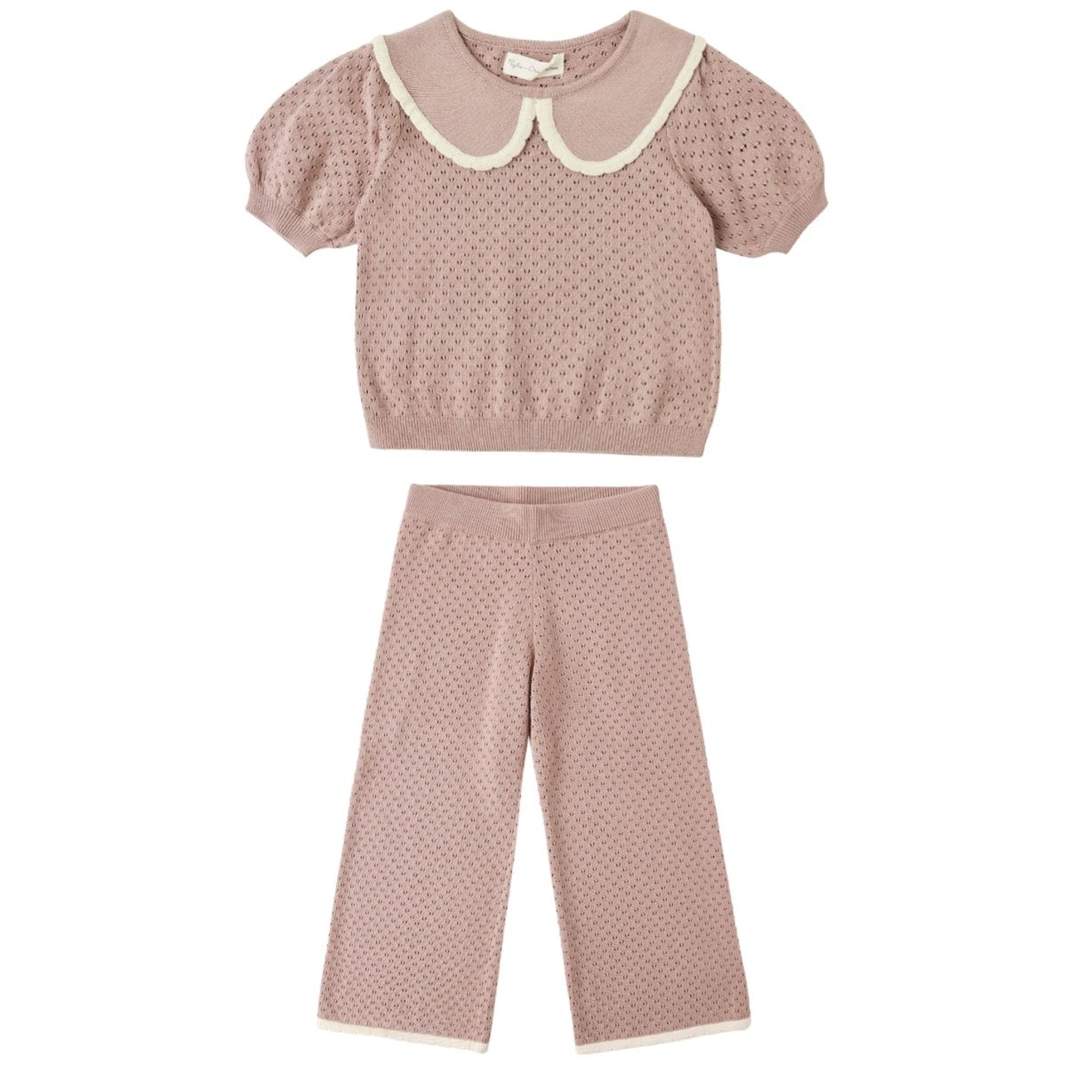 ROSEWOOD POINTELLE COLLARD TOP AND PANTS SET - RYLEE + CRU