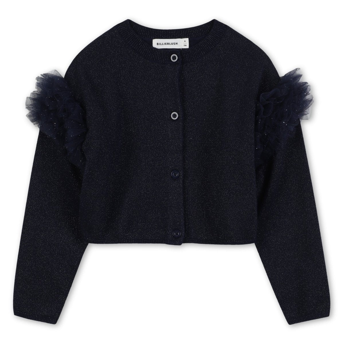 RUFFLE SHOULDER KNIT CARDIGAN (PREORDER) - BILLIEBLUSH