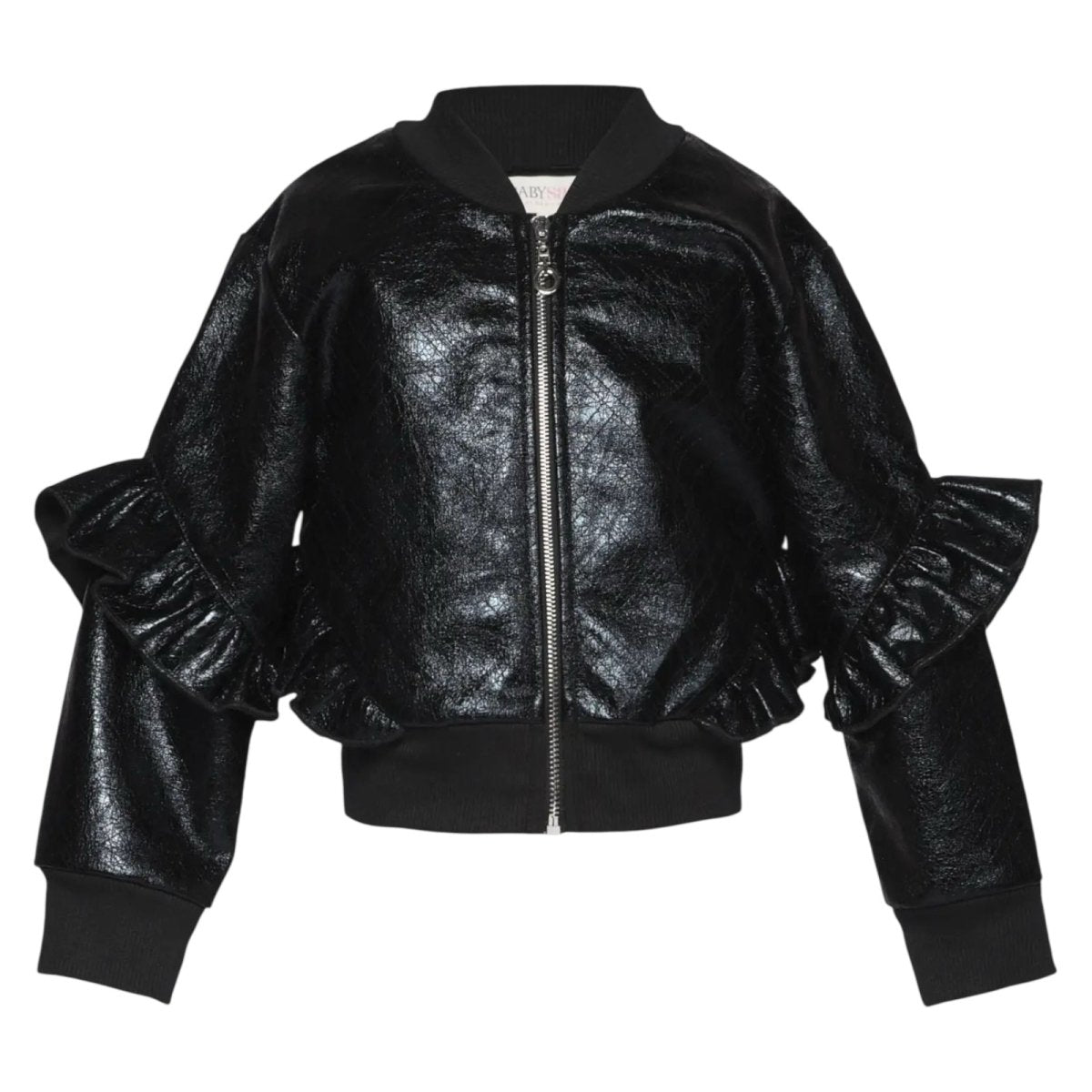 RUFFLE SLEEVE FAUX PLEATHER JACKET (PREORDER) - SARA SARA