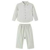 SAGE PINSTRIPE COLLARED BUTTON DOWN AND PALMER PANTS SET - RYLEE + CRU - SET