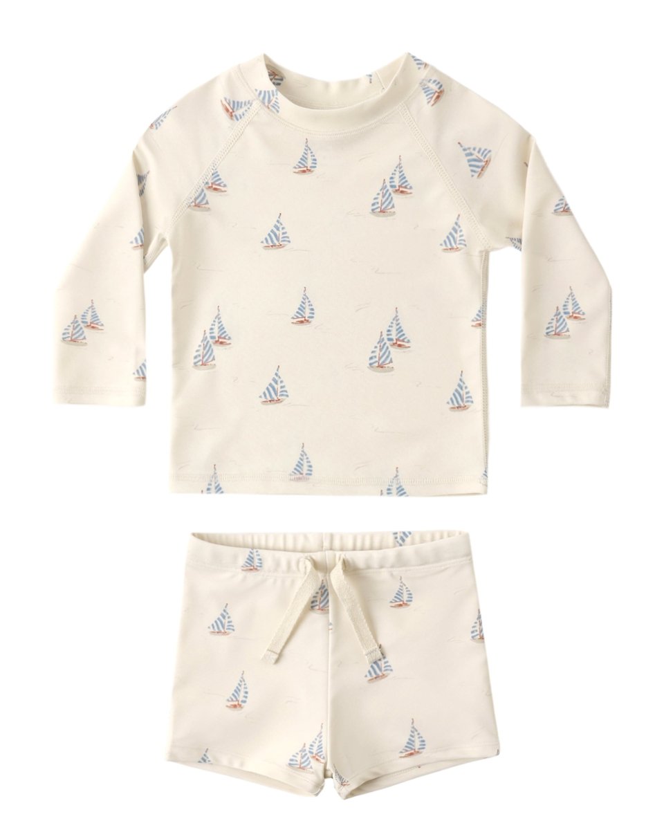 SAILBOATS RASHGUARD AND SWIM TRUNKS SET - RYLEE + CRU