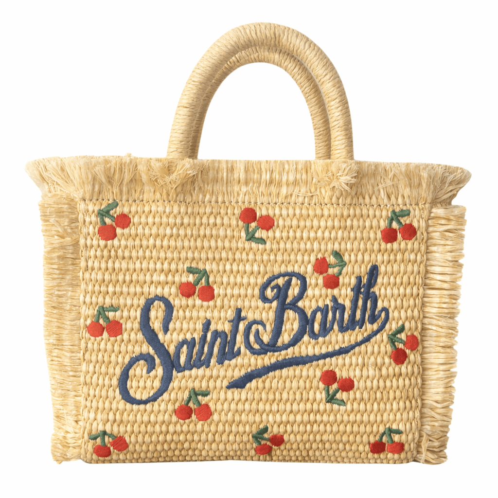 SAINT BARTH EMBROIDERED MINI CHERRIES VANITY MINI STRAW BAG - MC2 SAINT BARTH KIDS