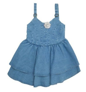 SAVANNAH DENIM DRESS W/ CRYSTAL FLOWER - DRESSES