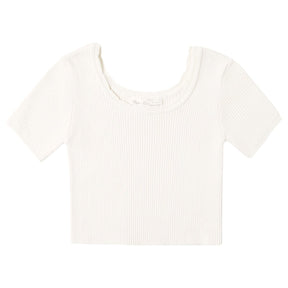SCALLOP RIBBED TSHIRT - RYLEE + CRU - SHORT SLEEVE TOPS