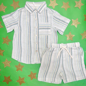 SEA STRIPE BUTTON DOWN TOP AND PERRY SHORTS SET - RYLEE + CRU