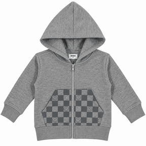 SMILEY CHECKERED ZIP UP HOODIE - MISH MISH