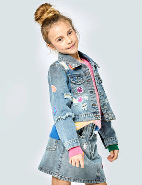 SMILEY FACE PATCHED DENIM JACKET - JACKETS